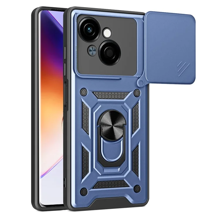 For TECNO Spark Go 2025 / Spark Go 1 / Pop 9 4G Case with Slide Camera Lid PC+TPU Kickstand Phone Cover - Blue