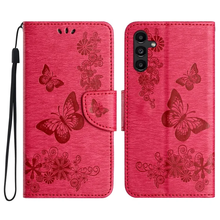 For Samsung Galaxy A16 5G / A16 4G Case Butterflies Flower Leather Wallet Flip Phone Cover - Red