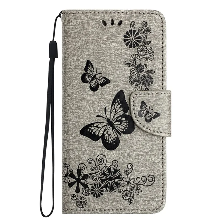 For Samsung Galaxy A16 5G / A16 4G Case Butterflies Flower Leather Wallet Flip Phone Cover - Grey
