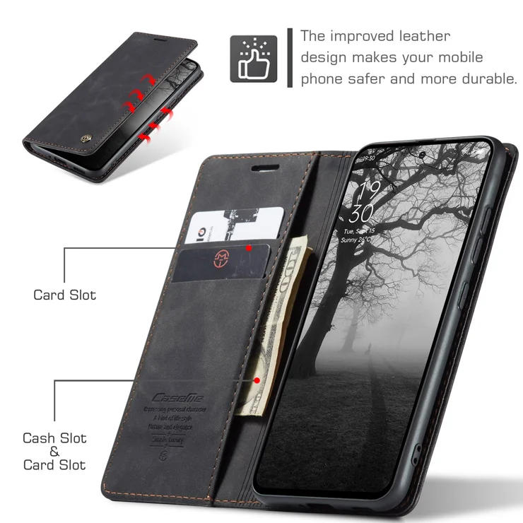 For Oppo Reno12 F 5G Case CASEME 013 Series Card Holder Stand Leather Phone Cover - Black