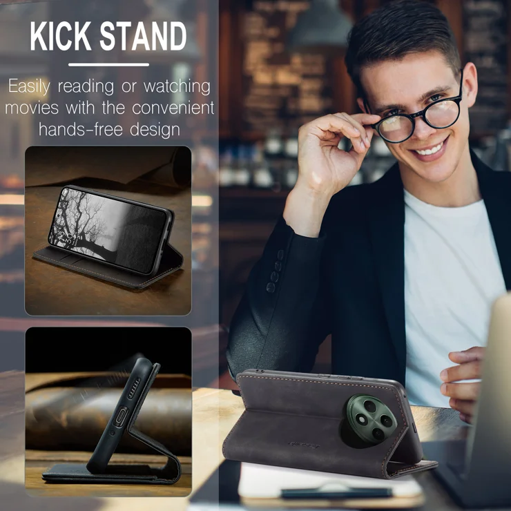 For Oppo Reno12 F 5G Case CASEME 013 Series Card Holder Stand Leather Phone Cover - Black