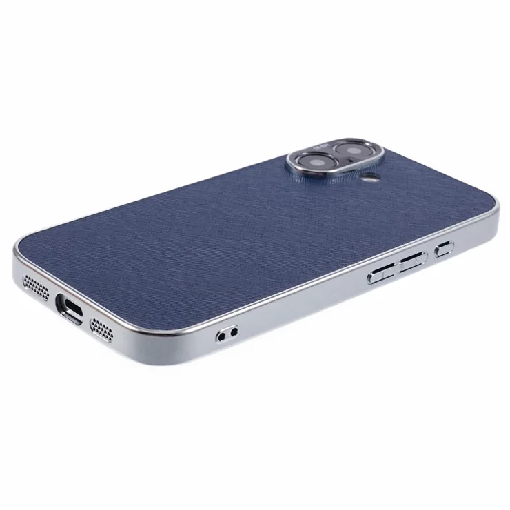 For iPhone 16 Cover Cross Texture PU Leather Coated TPU Cell Phone Case - Sapphire