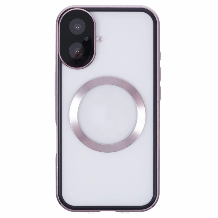 For iPhone 16 Case Double Sides Tempered Glass Phone Cover Compatible with MagSafe Full Protector - Rose Gold