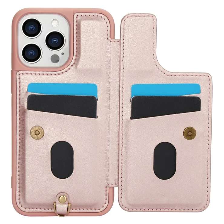 SY-001 For iPhone 16 Pro Max Case Card Slots Leather Coated TPU Flower Phone Cover - Pink