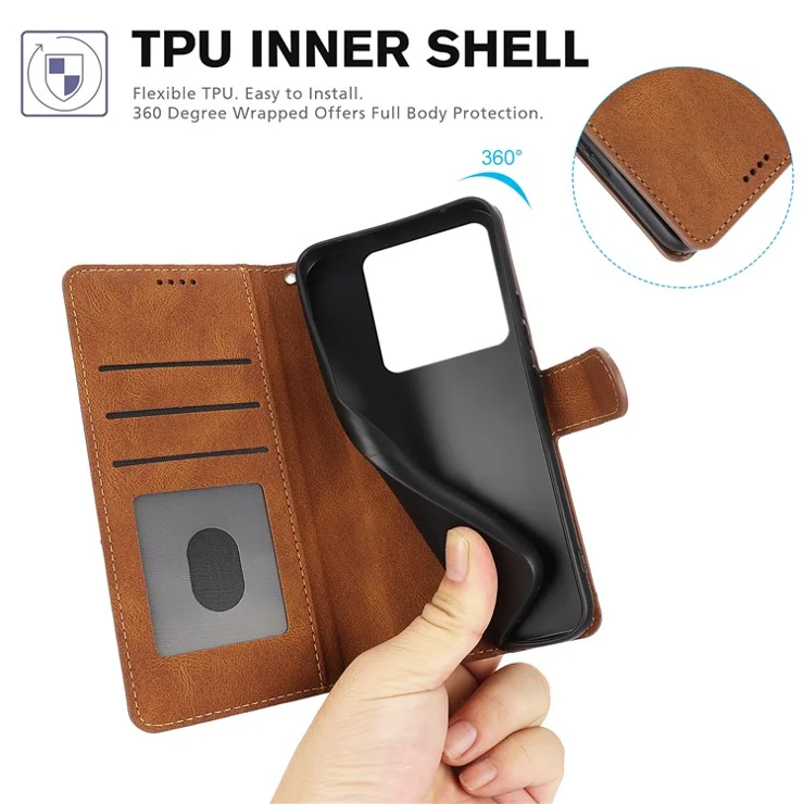 For Xiaomi 14T Pro Case PU Leather Phone Cover with Wallet Stand View - Brown