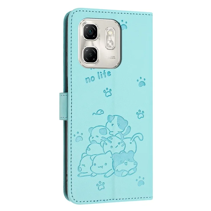 For Infinix Hot 50i 4G / Smart 9 4G Case with Strap Cats Imprint Leather Wallet Phone Cover - Green