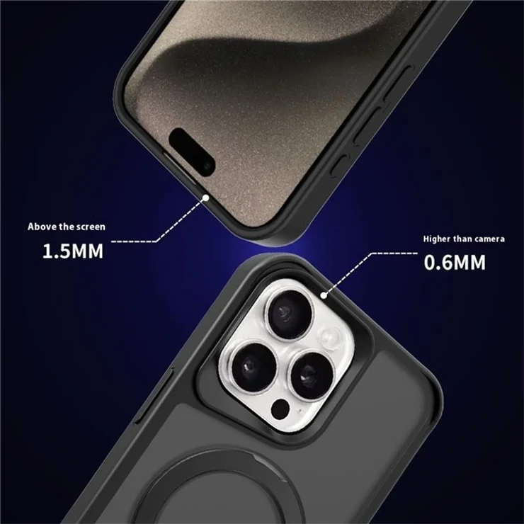 For iPhone 16 Pro Case Compatible with MagSafe PC+TPU Ring Kickstand Cell Phone Cover - Black