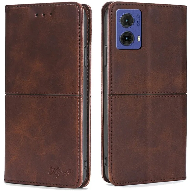 For Motorola Moto G85 5G / S50 Neo 5G Case Card Slots Cowhide Texture Phone Leather Cover - Dark Brown