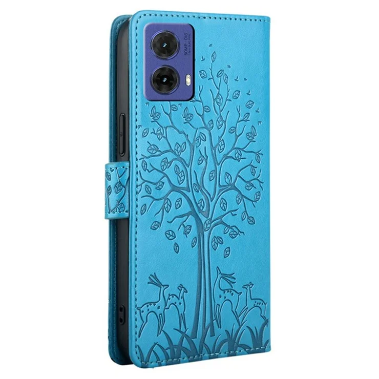 For Motorola Moto G85 5G / S50 Neo 5G Case PU Leather Wallet Phone Cover Tree Deer Imprinted - Blue