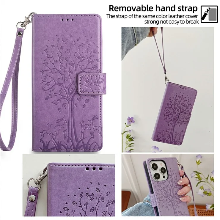 For Motorola Moto G85 5G / S50 Neo 5G Case PU Leather Wallet Phone Cover Tree Deer Imprinted - Purple