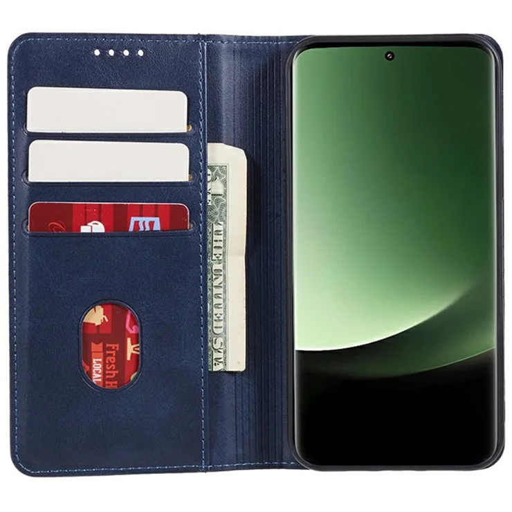 For Xiaomi Redmi Note 14 Pro+ 5G Case Strong Magnetic PU Leather Phone Cover Calf Texture - Blue