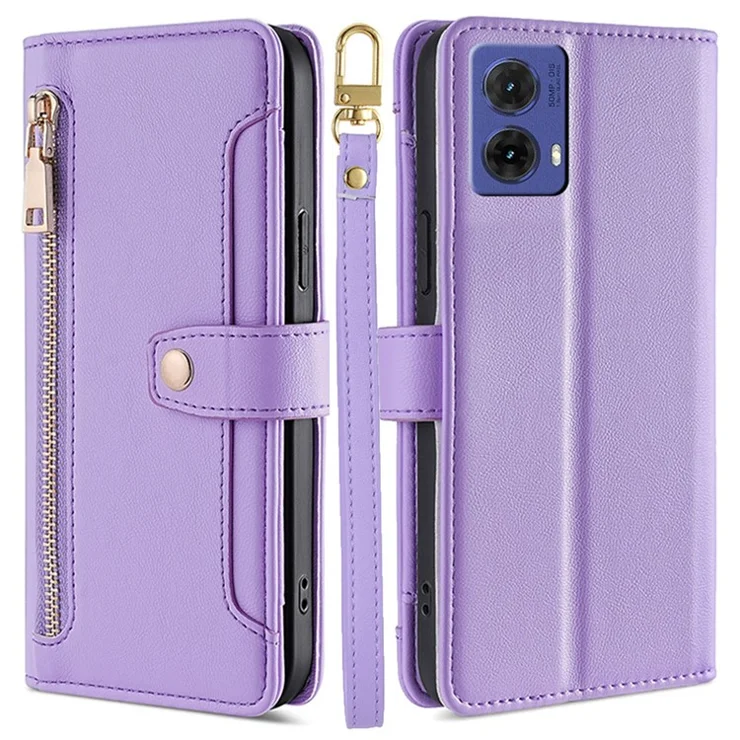 For Motorola Moto G85 5G / S50 Neo 5G Case PU Leather Crossbody Phone Cover with Zipper Pocket Wallet - Purple