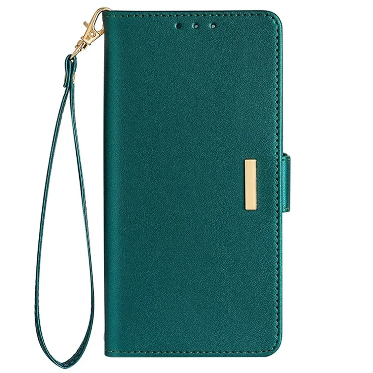 For iPhone 14 Leather Wallet Case RFID Blocking Stand Cover with Hand Strap - Green
