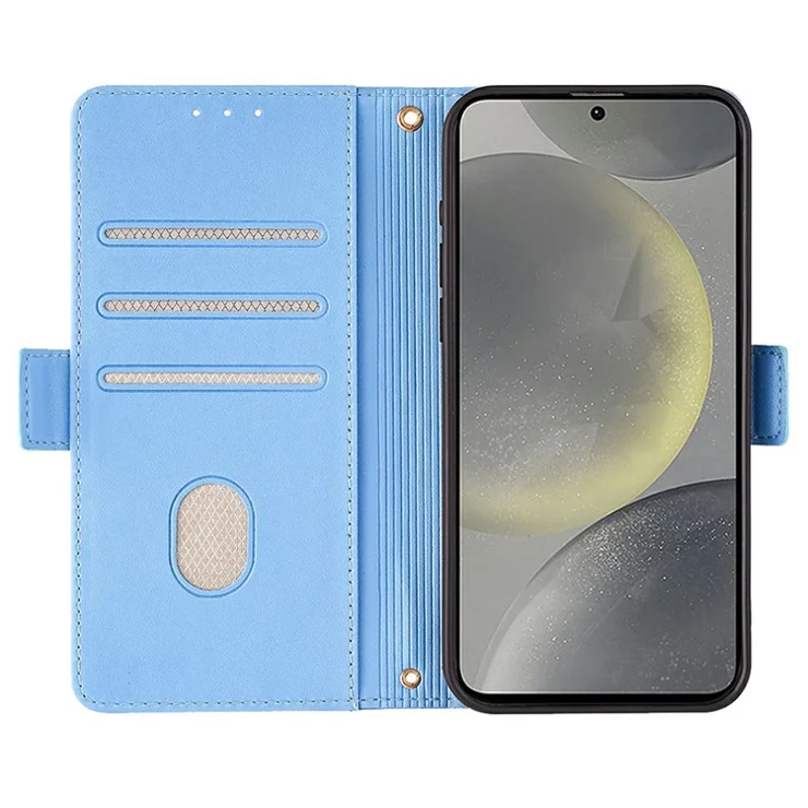 For Samsung Galaxy S23 FE Leather Wallet Case RFID Blocking Stand Cover with Hand Strap - Blue