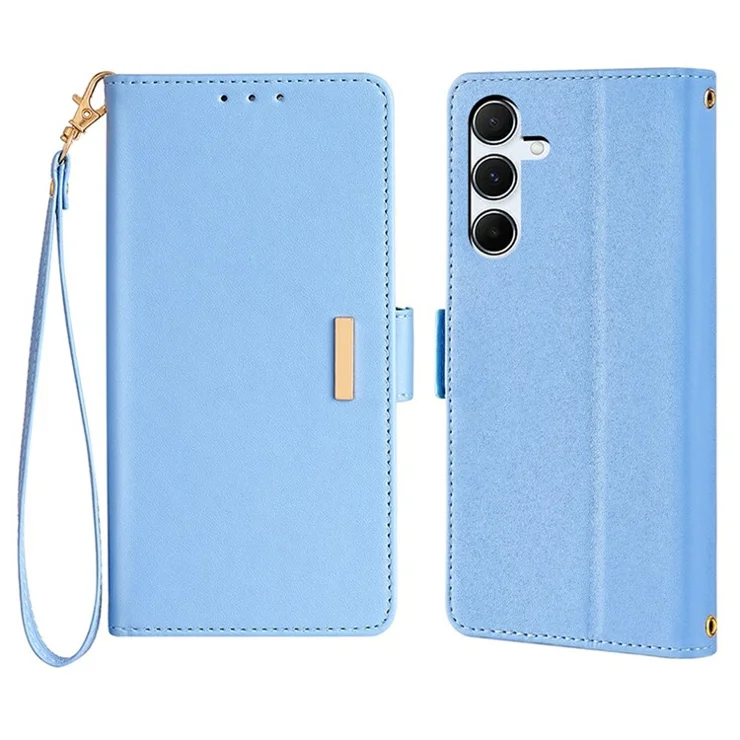 For Samsung Galaxy A35 5G Leather Wallet Case RFID Blocking Stand Cover with Hand Strap - Blue