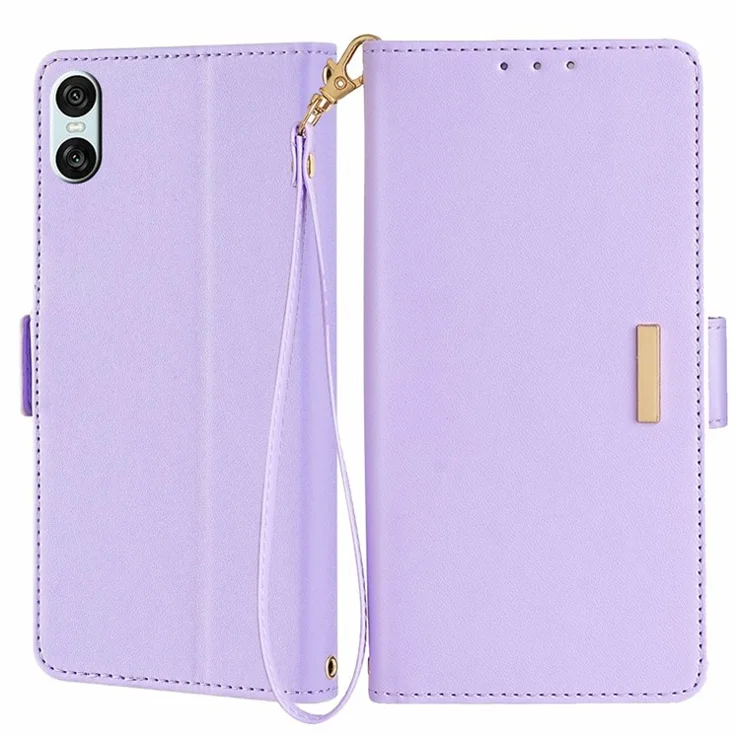 For Sony Xperia 10 IV 5G Leather Wallet Case RFID Blocking Stand Cover with Hand Strap - Purple