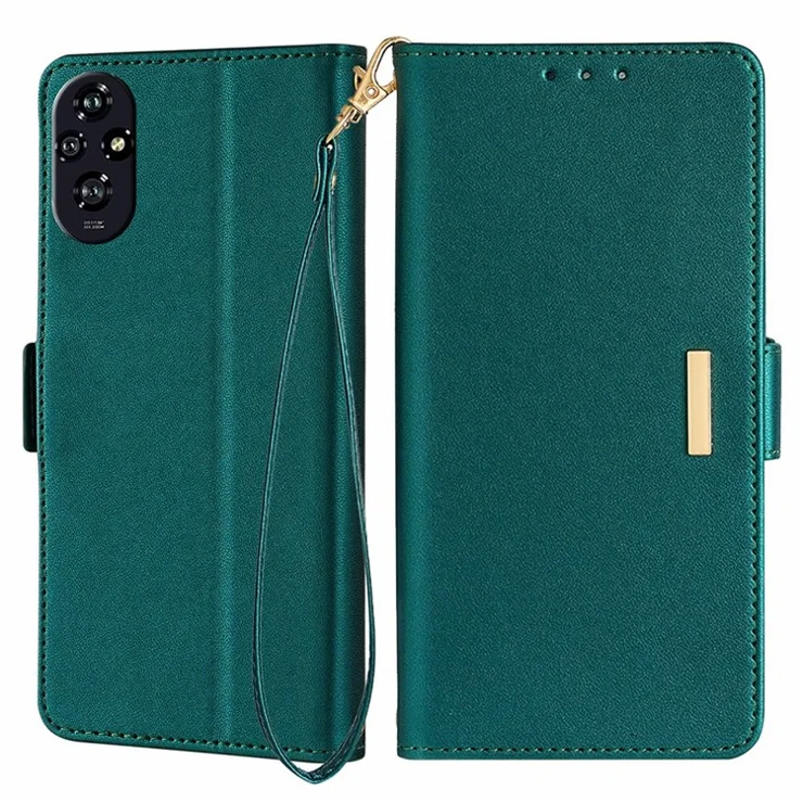 For Honor 200 5G Leather Wallet Case RFID Blocking Stand Cover with Hand Strap - Green