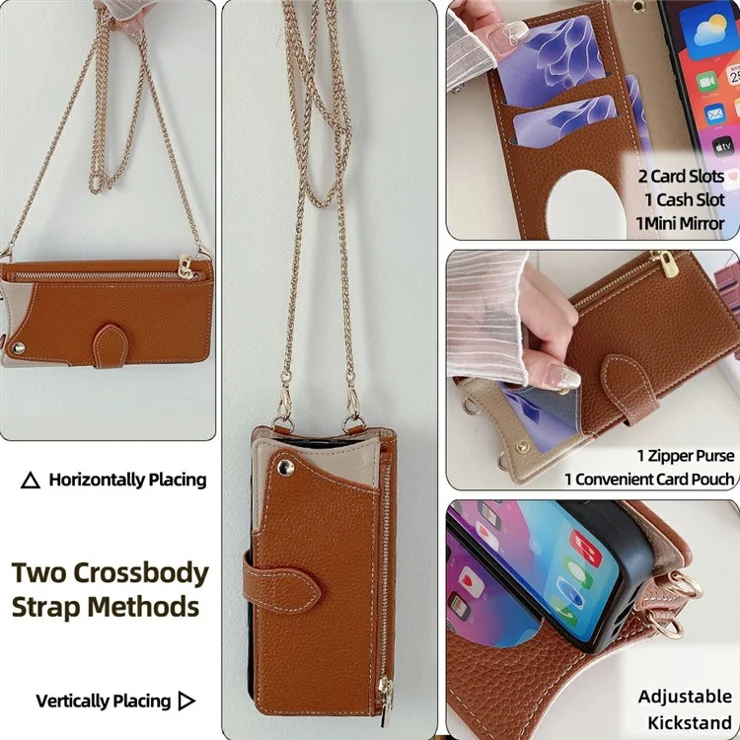 For Motorola Edge 50 Pro 5G Leather Case Wallet Stand Cover Irregular Tail Style with Chain Strap - Brown