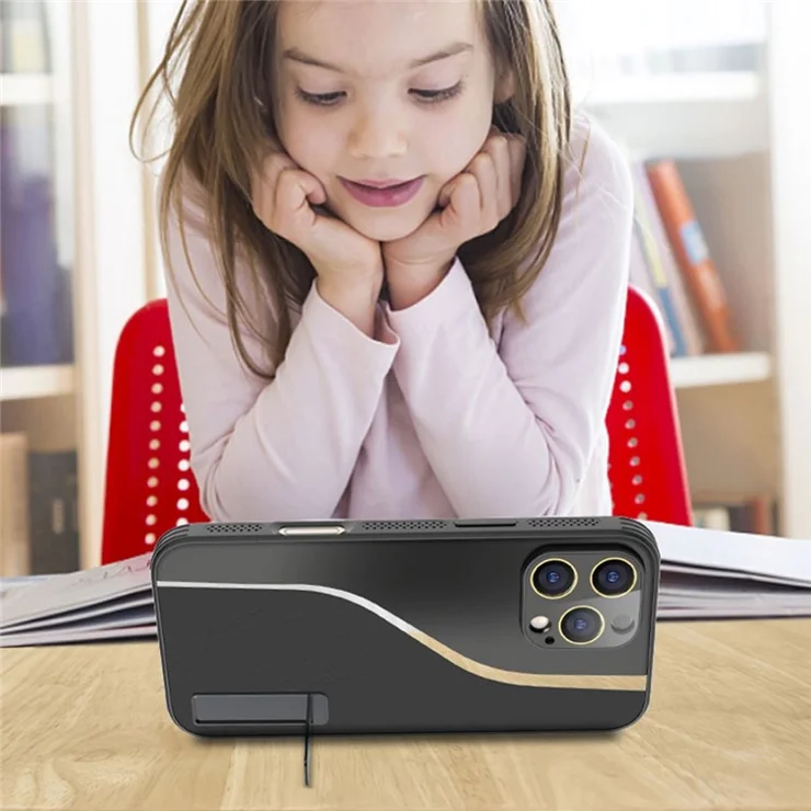 For iPhone 16 Pro Case Heat Dissipation PU+TPU+PC Phone Protector with Kickstand - Silver