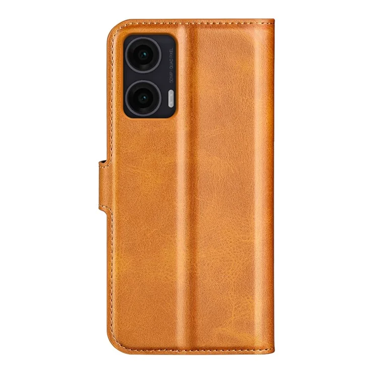 For Motorola Moto G35 5G Stand Case Anti-Scratch Calf Texture Leather Phone Cover - Yellow