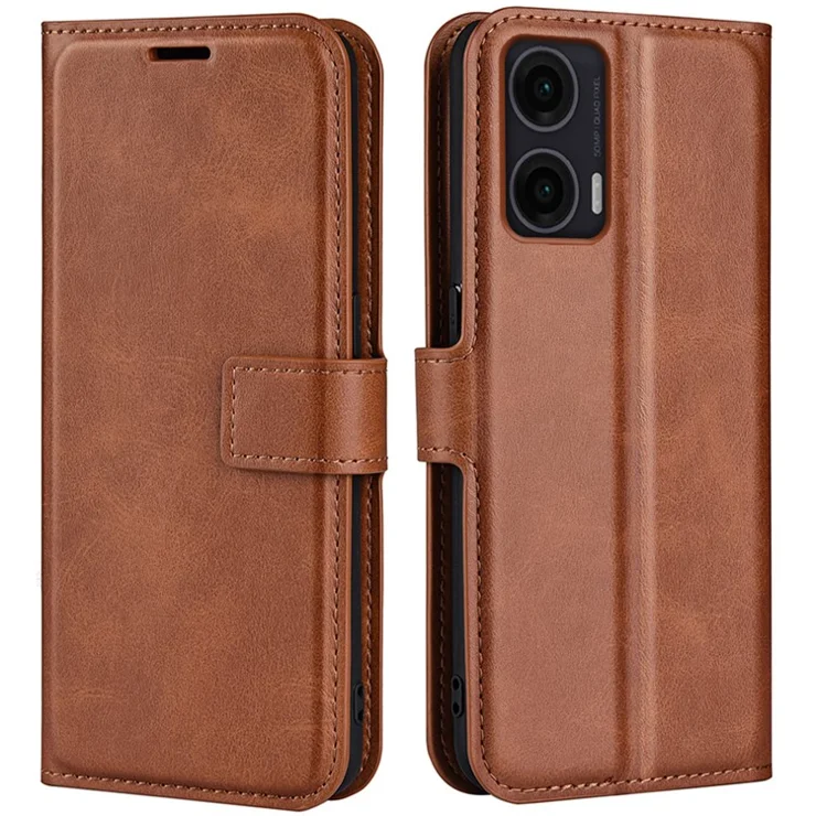 For Motorola Moto G35 5G Stand Case Anti-Scratch Calf Texture Leather Phone Cover - Light Brown