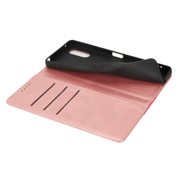 For Sony Xperia 10 VI Case Calf Texture 3 Card Slots Color Splicing Leather Phone Cover - Rose Gold+Rose