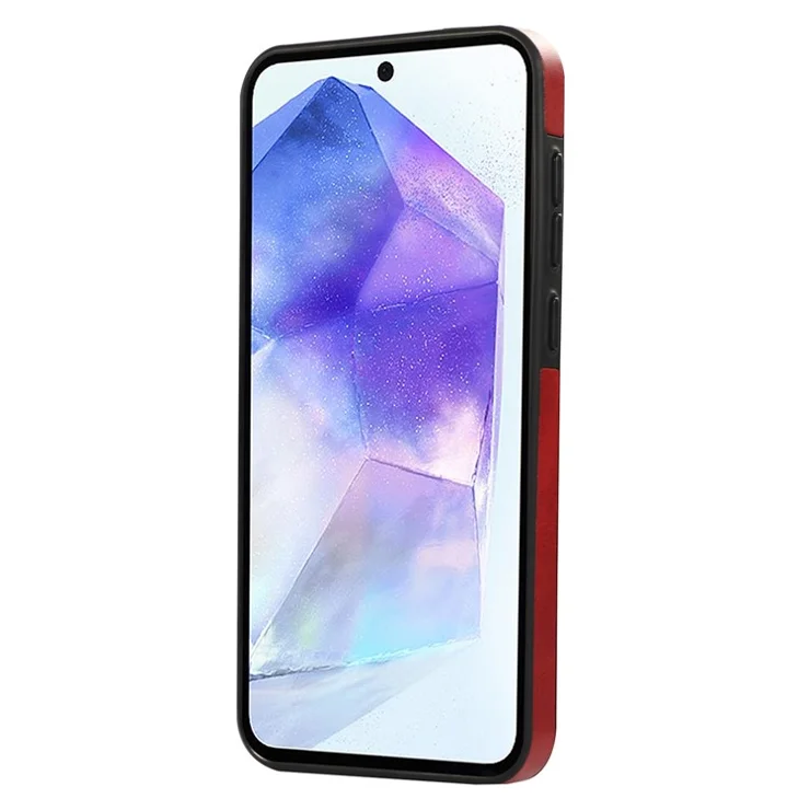 For Samsung Galaxy A35 5G PU Leather Back Case Card Holder Kickstand Phone Cover with Wrist Strap - Red