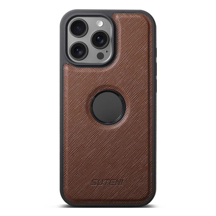 SUTENI G1 For iPhone 16 Pro Case Compatible with MagSafe Cross Texture Leather+TPU Phone Cover - Brown