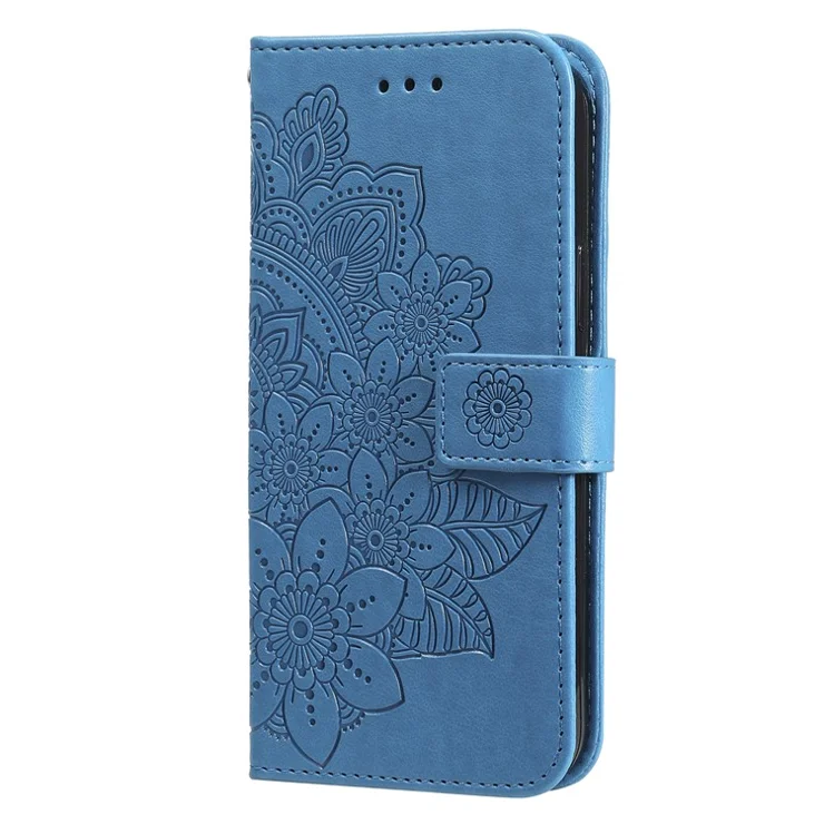 For Samsung Galaxy S25 Ultra Case Floral Pattern PU Leather Wallet Stand Phone Cover - Blue