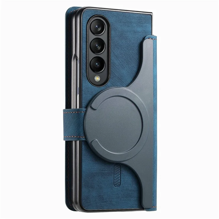 CASENEO For Samsung Galaxy Z Fold4 5G Leather Case 2-in-1 Magnetic Detachable Wallet Phone Cover - Blue
