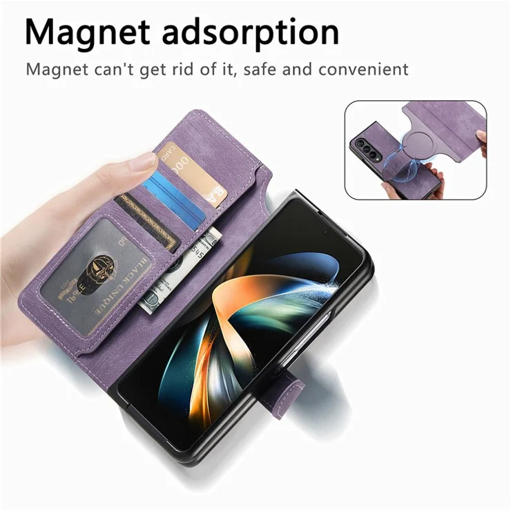 CASENEO For Samsung Galaxy Z Fold4 5G Leather Case 2-in-1 Magnetic Detachable Wallet Phone Cover - Purple