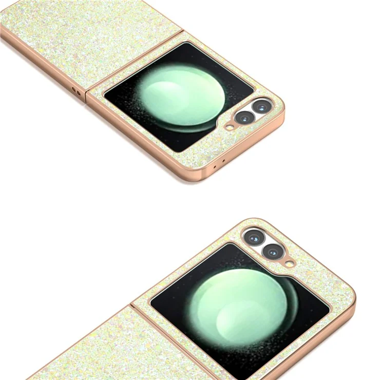 For Samsung Galaxy Z Flip6 5G Case Electroplating Phone Cover Colored Glitter Design PU+TPU Protective Case - Amber Yellow
