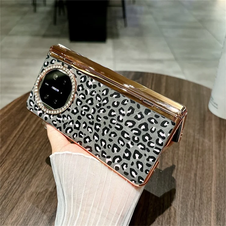 For Huawei Mate X5 Case Leopard Pattern PC Phone Cover with Tempered Glass Screen Film - Black