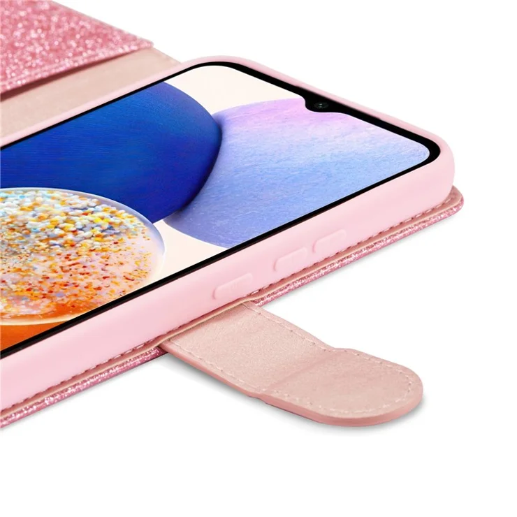 For Samsung Galaxy A54 5G Glitter Leather Case with Diamond Love Heart Wallet Stand Flip Cover - Pink