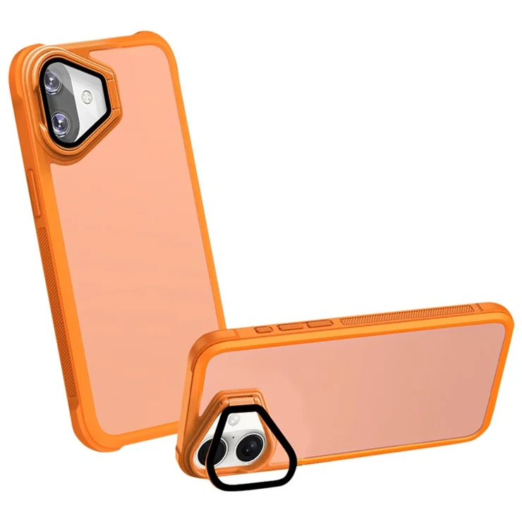 For iPhone 16 Plus Case with Lens Cover Kickstand Skin-touch PC+TPU Phone Back Cover - Orange