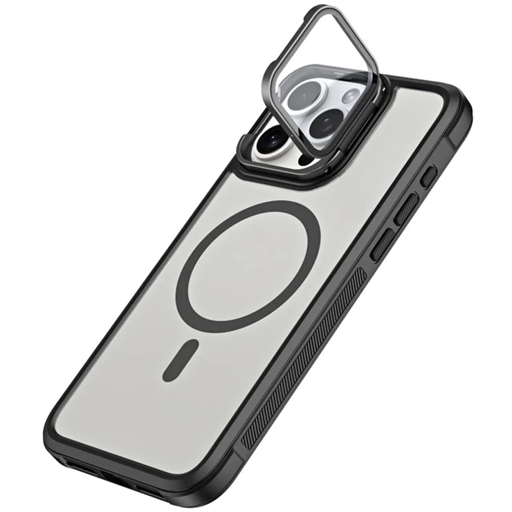For iPhone 16 Pro Max Compatible with MagSafe Lens Cover Kickstand Matte Back Cover - Black