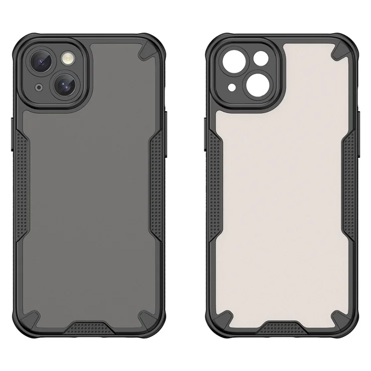 Armor Series For iPhone 15 Plus Case PC+TPU Semi-Transparent Frosted Finish Protective Phone Cover - Black