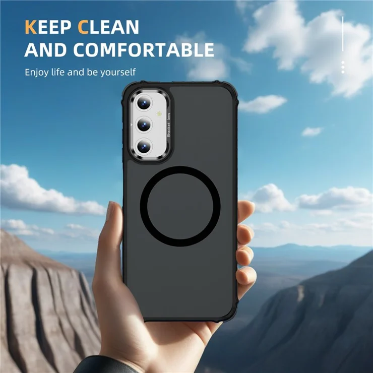 For Samsung Galaxy A25 5G (Global) (161.0 x 76.5 x 8.3mm) Case with Lens Kickstand Matte Back Cover Compatible with MagSafe - Black