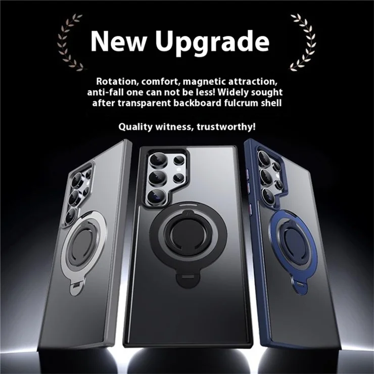 For Samsung Galaxy S24 Ultra Case Compatible with MagSafe Kickstand Matte PC+TPU Phone Cover with Silicone Ring - Blue