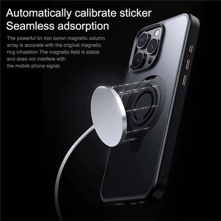 For iPhone 16 Pro Max Case Compatible with MagSafe Kickstand Matte PC+TPU Phone Cover with Silicone Ring - Gold
