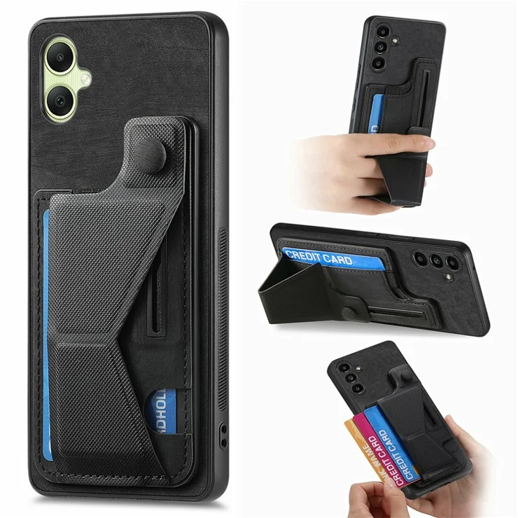 For Samsung Galaxy A06 4G Case Retro Leather Back Cover Card Slot Side Kickstand - Black