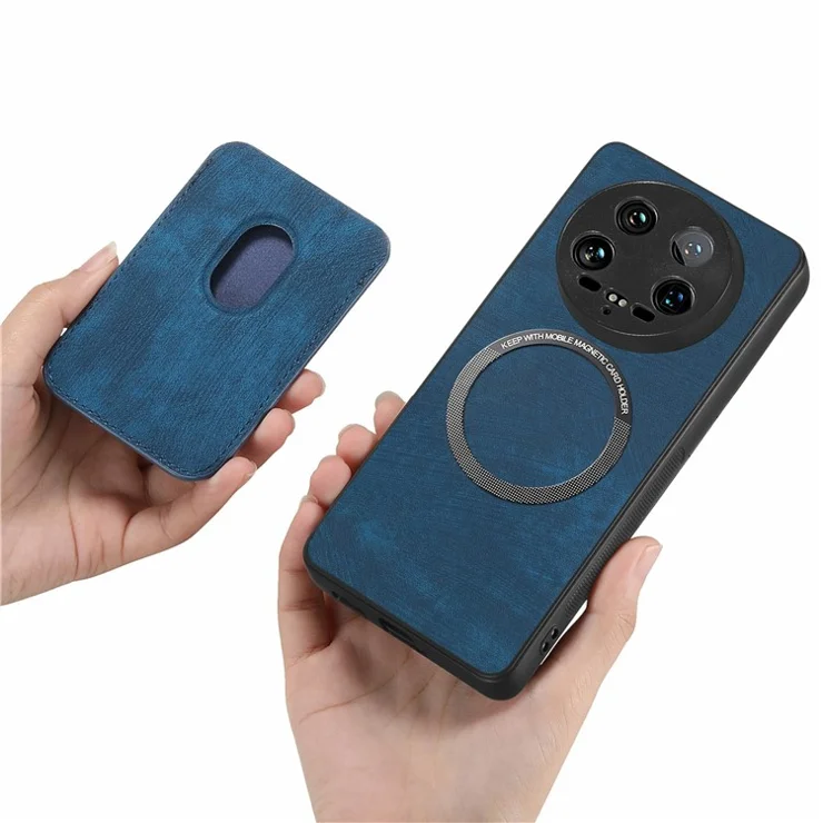 For Xiaomi 14 Ultra Case Leather+TPU Retro Phone Cover with Detachable Card Slot - Blue