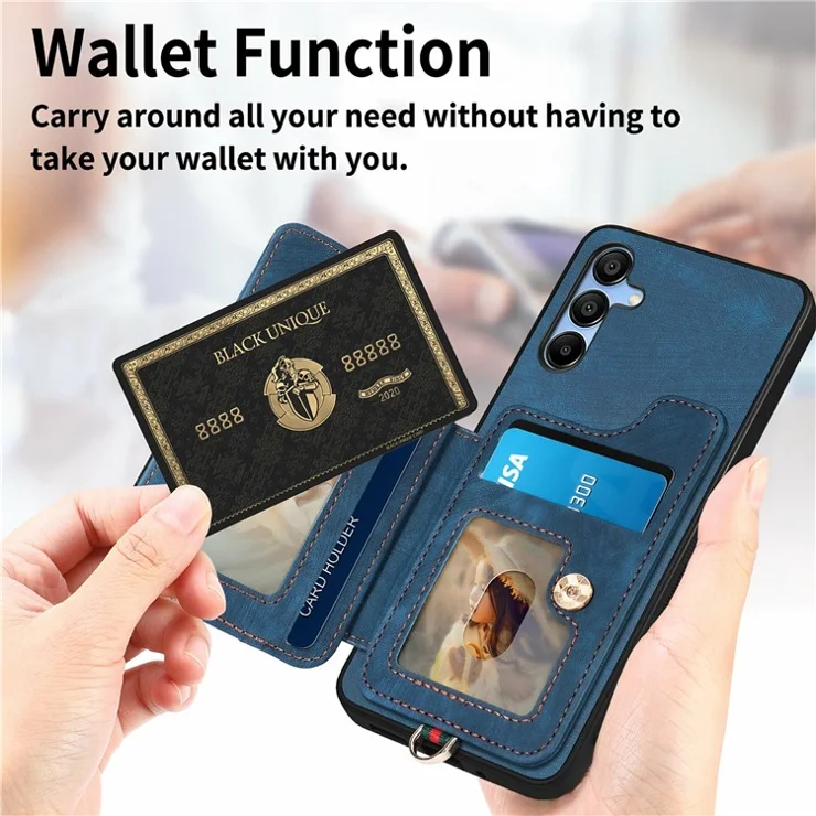 For Samsung Galaxy A16 4G / A16 5G Case RFID Blocking Handbag Leather+TPU Phone Cover Card Slots, Ring Holder - Black