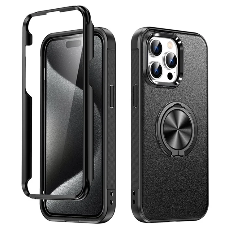 Bulk Purchasing For iPhone 14 Pro Max Case Ring Kickstand PC+TPU Matte Phone Cover - Black