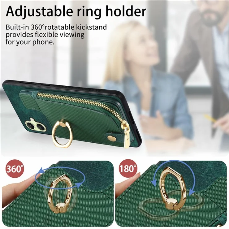 For Samsung Galaxy A06 4G Case Zipper Pocket Kickstand Leather Phone Back Cover - Green