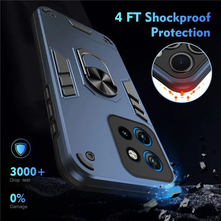 For Motorola Edge 50 Neo 5G / Moto S50 5G / Thinkphone 25 5G Case PC+TPU Drop Defend Phone Cover with Ring Kickstand - Blue