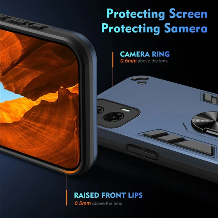 For Motorola Moto G35 5G Case PC+TPU Drop Defend Phone Cover with Ring Kickstand - Blue