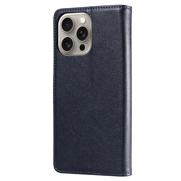 For iPhone 14 Pro Leather Case Litchi Texture RFID Blocking Wallet Stand Phone Cover - Blue