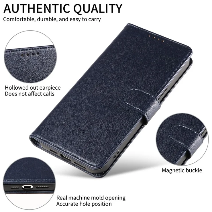 For iPhone 14 Pro Leather Case Litchi Texture RFID Blocking Wallet Stand Phone Cover - Blue