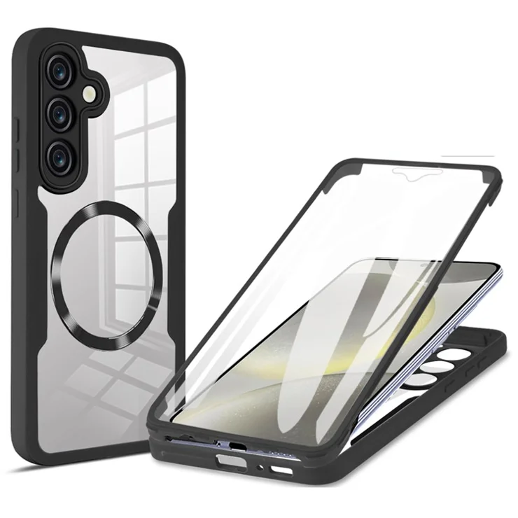 For Samsung Galaxy S24 Case Compatible with MagSafe CD Vein PC+TPU+Acrylic Full Protection Phone Cover - Black